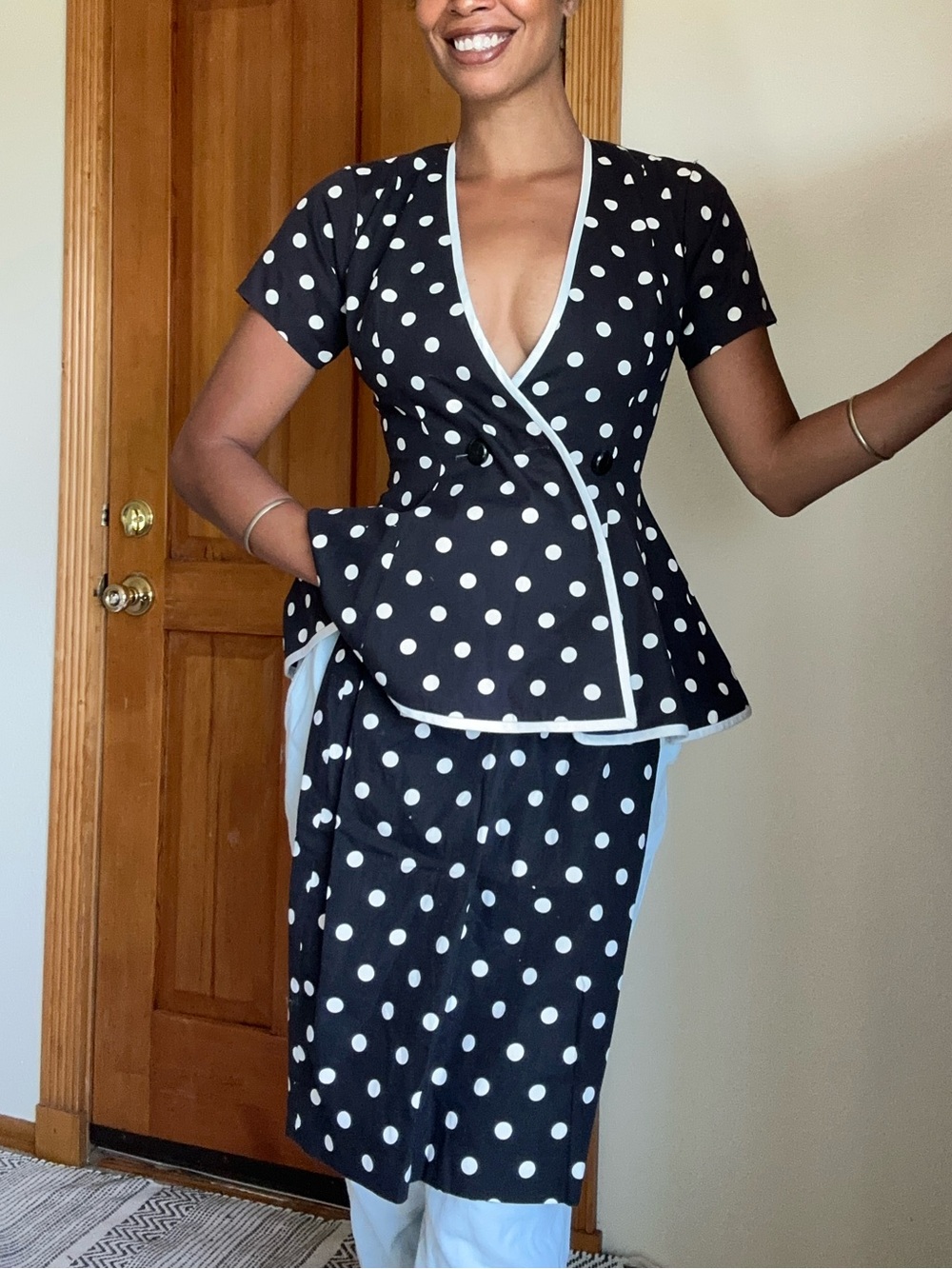 Black Polka Dot Wrap-Style Women's Skirtset